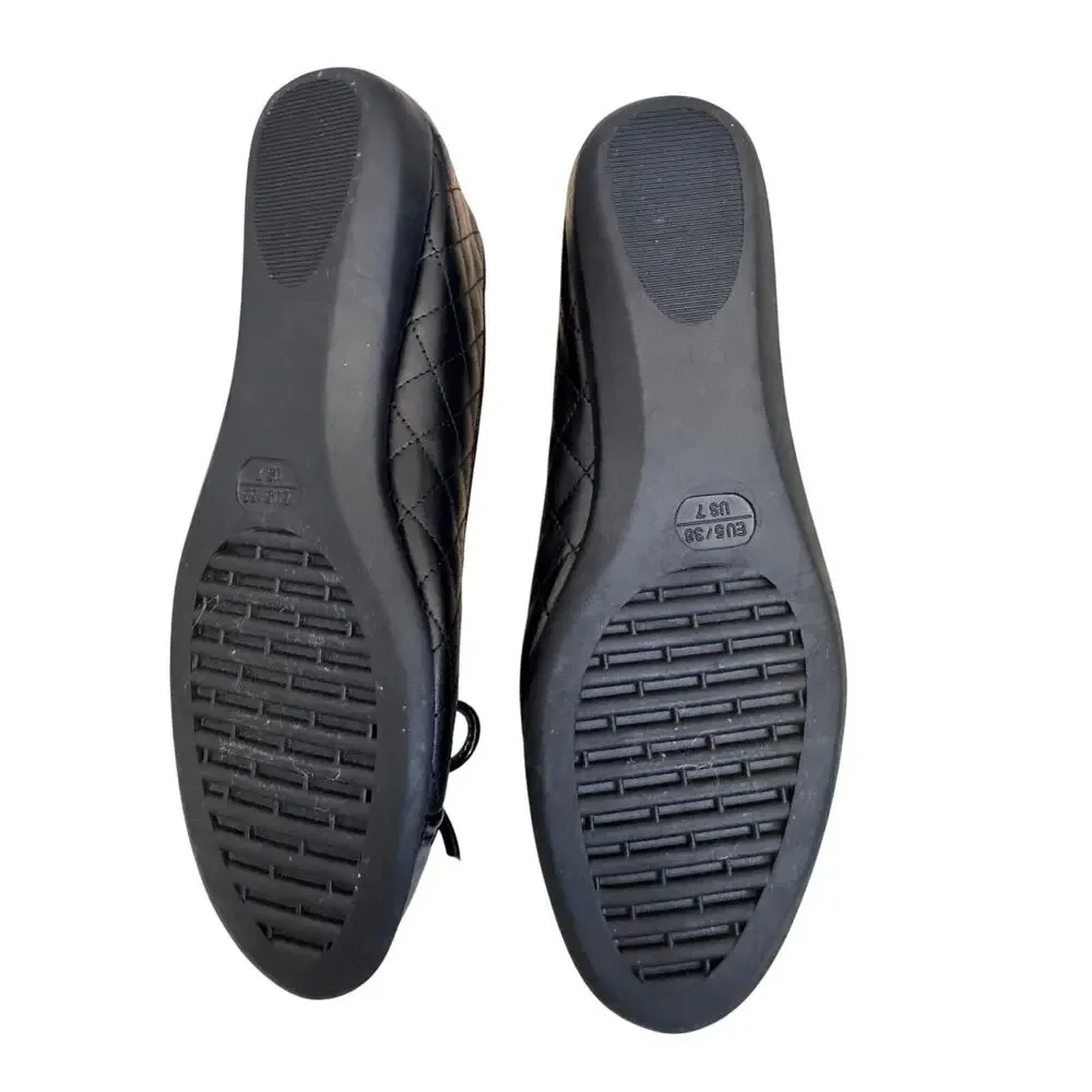 New The Flexx Women's Black Leather Riseco Quilted Ballet Flat Size 7